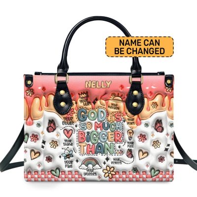 God Is Bigger Than - Personalized Leather Handbag Sbn08