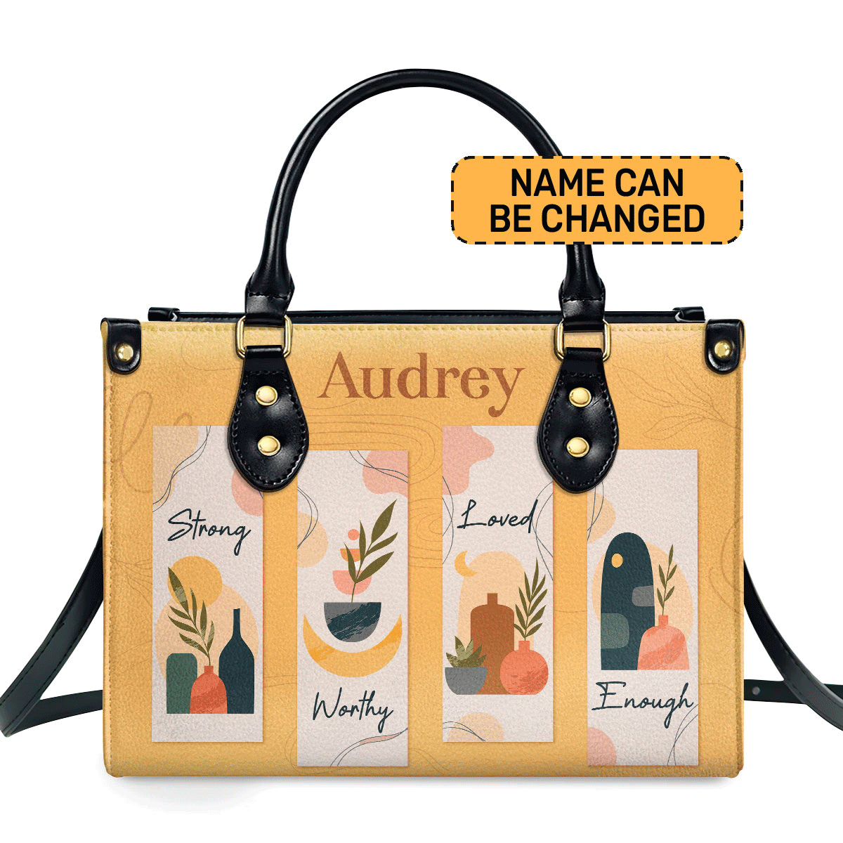 Strong Worthy Loved Enough - Personalized Leather Handbag Sbn06