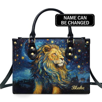 Lion Under The Starry Night - Personalized Leather Handbag Msm22