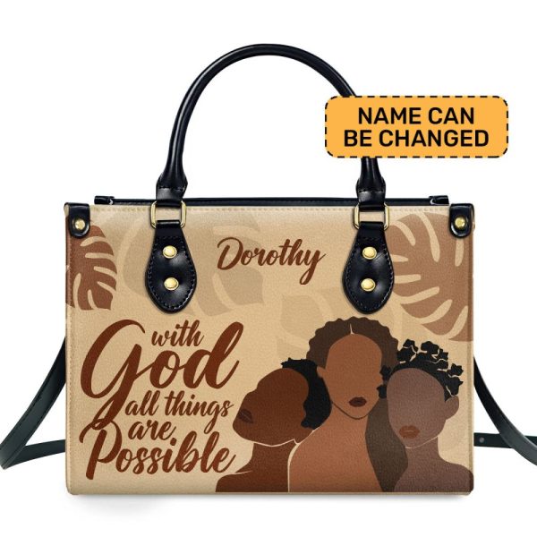 With God, All Things Are Possible - Personalized Leather Hand Bag Stb98