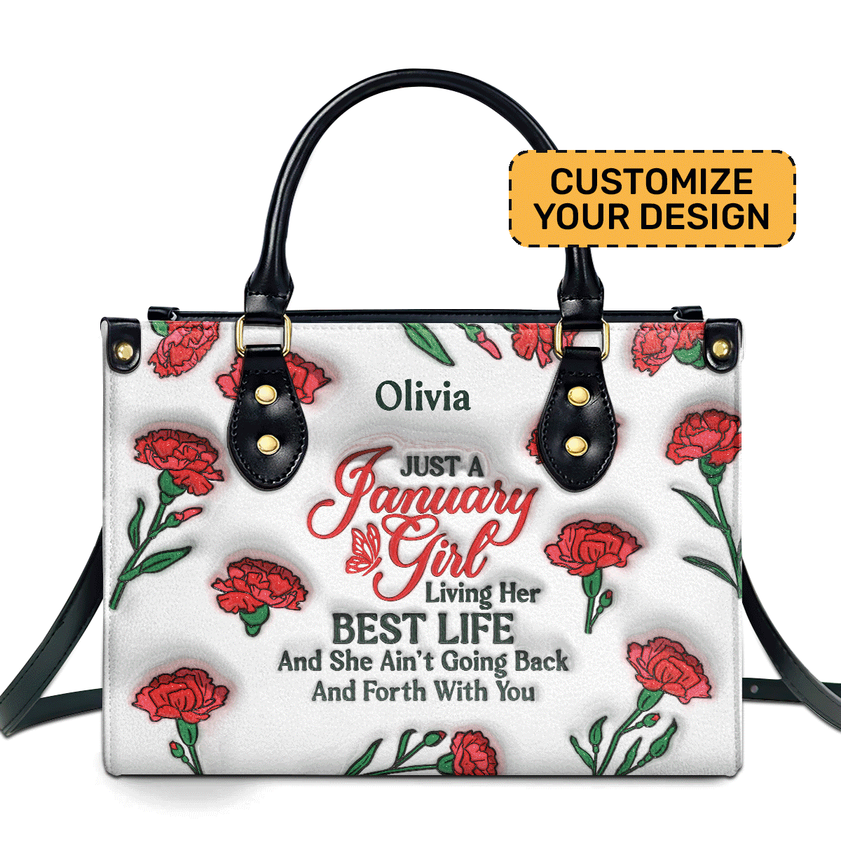 Birth Month Flowers - Just A Girl Living Her Best Life - Personalized Leather Handbag Sbt34