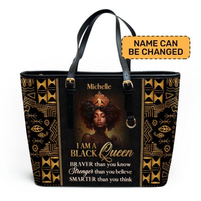 I Am A Black Queen - Personalized Leather Totebag