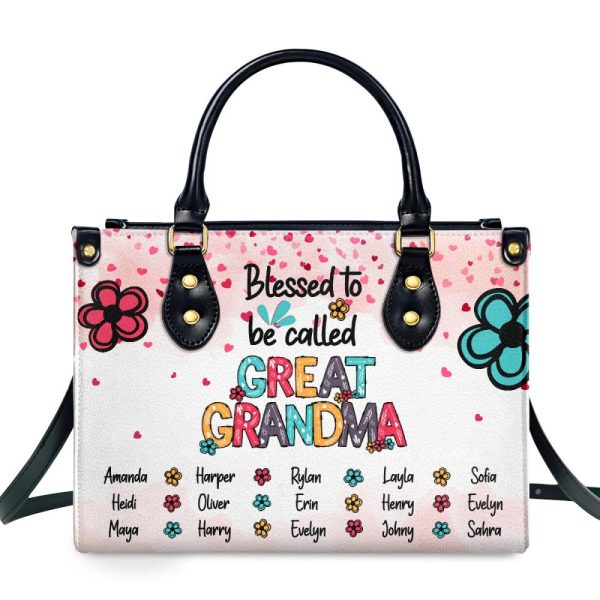 Blessed To Be Called Great Grandma - Personalized Leather Handbag