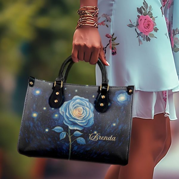 Rose Under The Starry Night - Personalized Leather Handbag - Stb139