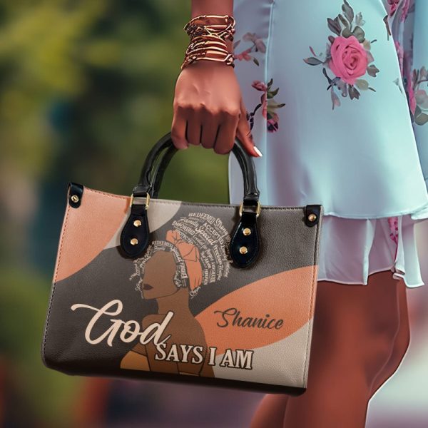 God Says I Am - Personalized Leather Handbag Stb94