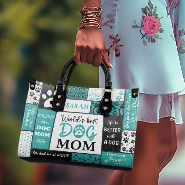 World'S Best Dog Mom - Personalized Leather Handbag Sbha04