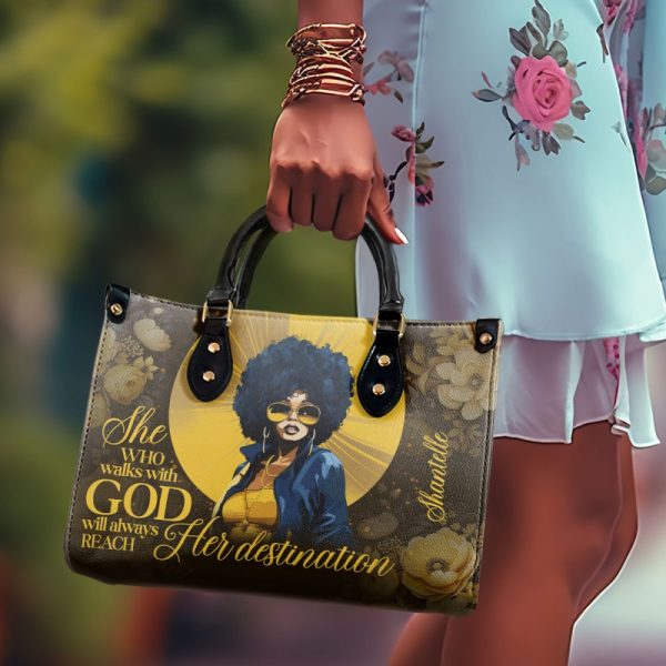She Who Walks With God Will Always Reach Her Destination - Personalized Purple Leather Handbag Stb169