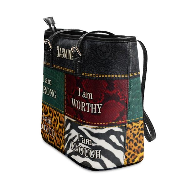 I Am Loved, I Am Enough - Personalized Large Leather Tote Bag