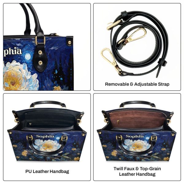 Peony Under The Starry Night - Personalized Leather Handbag Msm28