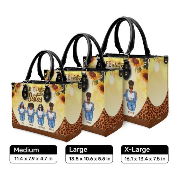Life Is Better With Sistas - Personalized Leather Handbag Stb01A