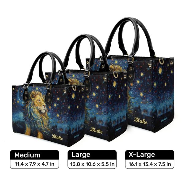 Lion Under The Starry Night - Personalized Leather Handbag Msm22