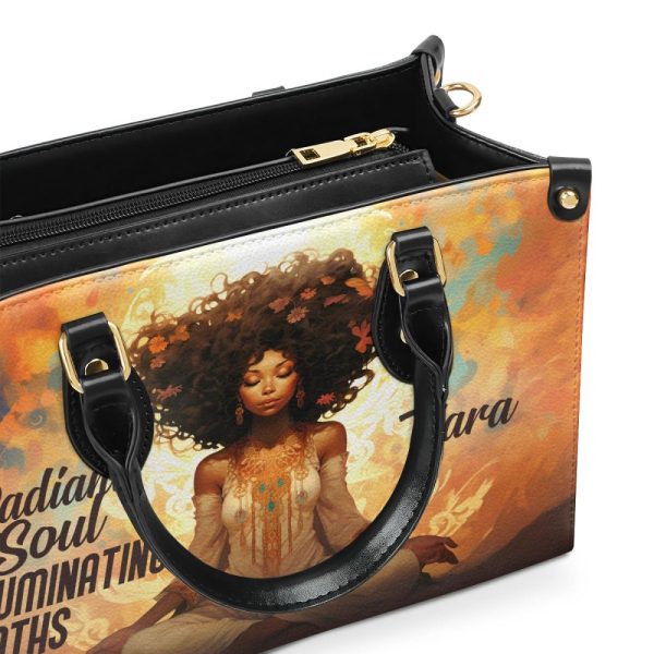 Radiant Soul Illuminating Paths - Personalized Purple Leather Handbag Stb70