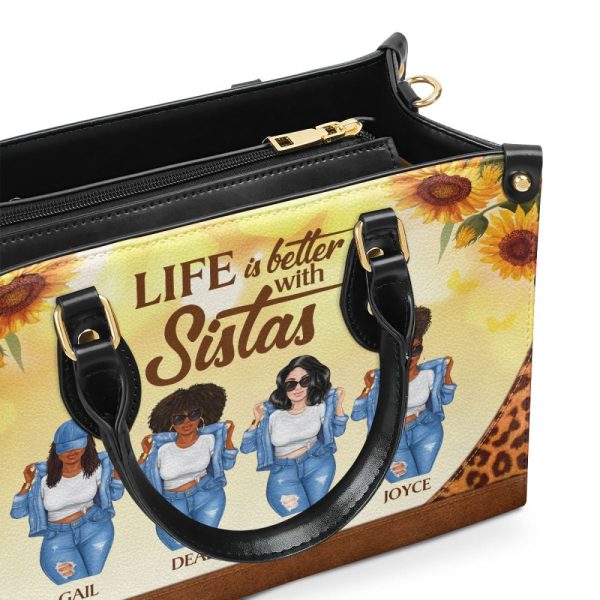 Life Is Better With Sistas - Personalized Leather Handbag Stb01A