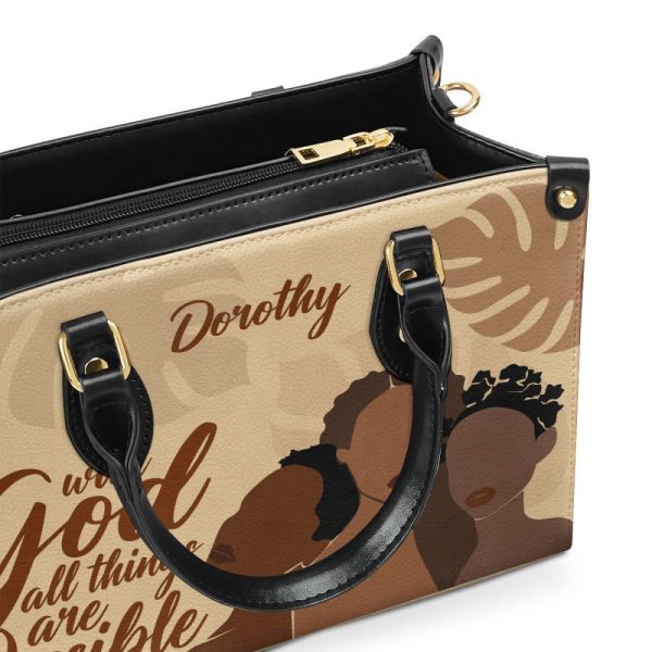 With God, All Things Are Possible - Personalized Leather Hand Bag Stb98