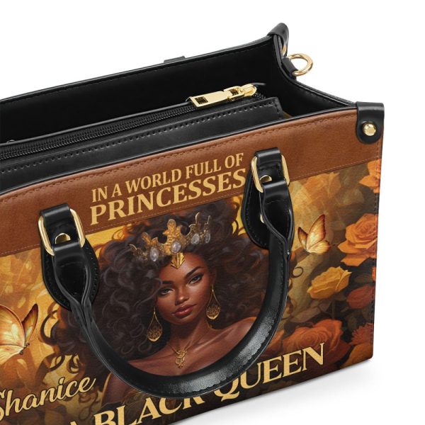 In A World Full Of Princesses, Be A Black Queen - Personalized Leather Handbag Stb161