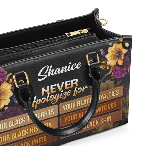 Never Apologize For - Personalized Leather Hand Bag Stb78