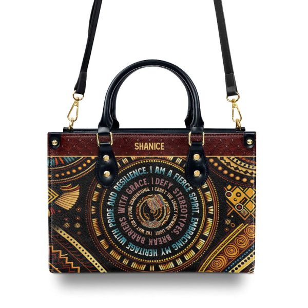Mantra - I Am A Fierce Spirit - Personalized Leather Handbag Mb03