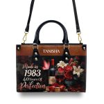 Years Of Perfection - Personalized Purple Leather Handbag Stb64