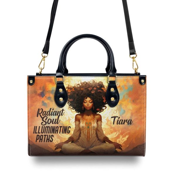 Radiant Soul Illuminating Paths - Personalized Purple Leather Handbag Stb70