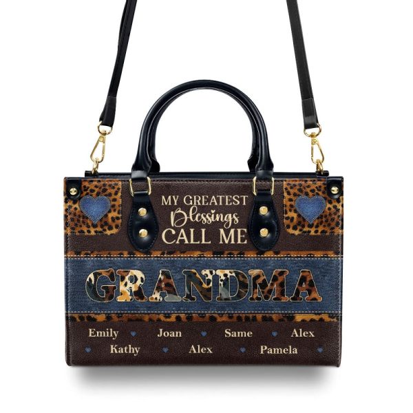 My Greatest Blessings Call Me Grandma/Nana - Personalized Leather Handbag Mb75B