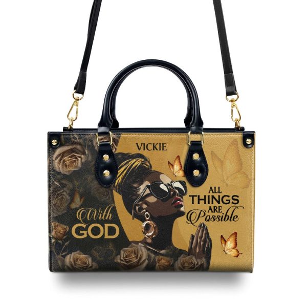 With God All Things Are Possible - Personalized Leather Handbag