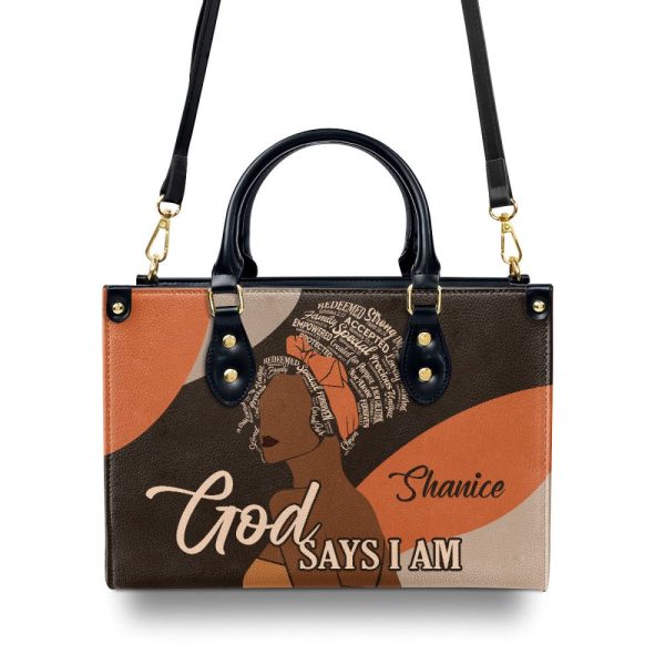 God Says I Am - Personalized Leather Handbag Stb94