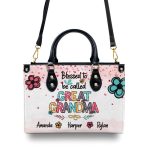 Blessed To Be Called Great Grandma - Personalized Leather Handbag