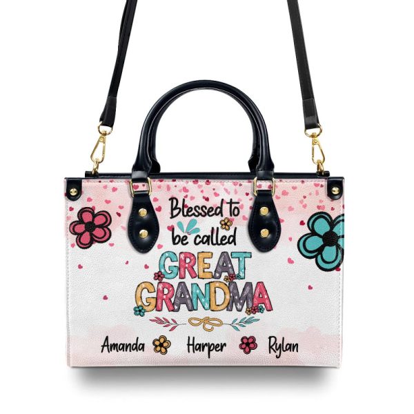 Blessed To Be Called Great Grandma - Personalized Leather Handbag
