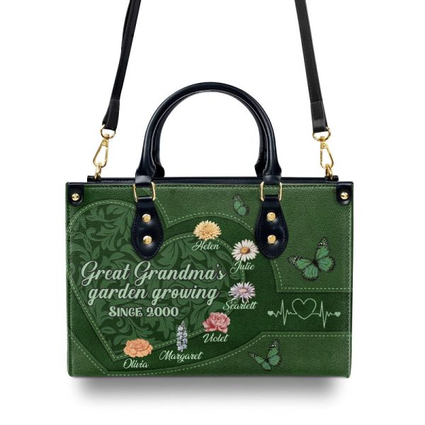 Grandma'S Garden Growing Since Year - Personalized Leather Handbag