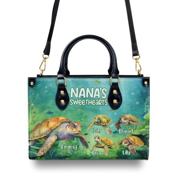 Nana'S Sweethearts - Turtles Personalized Leather Handbag Stb109