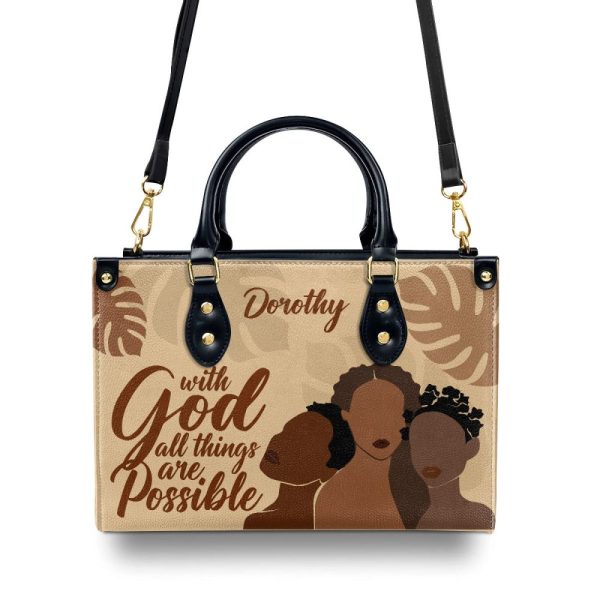 With God, All Things Are Possible - Personalized Leather Hand Bag Stb98