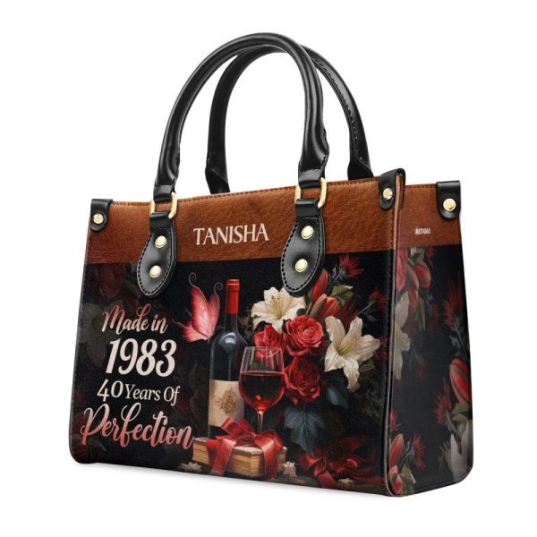 Years Of Perfection - Personalized Purple Leather Handbag Stb64