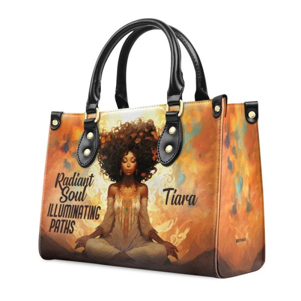 Radiant Soul Illuminating Paths - Personalized Purple Leather Handbag Stb70