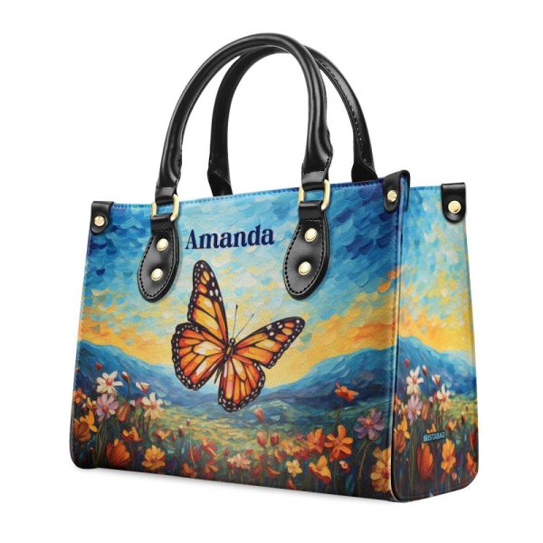 Butterfly In The Starry Night Style - Personalized Leather Handbag Msm07