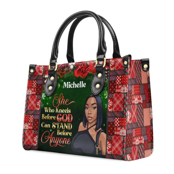 She Who Kneels Before God Can Stand Before Anyone - Personalized Leather Handbag