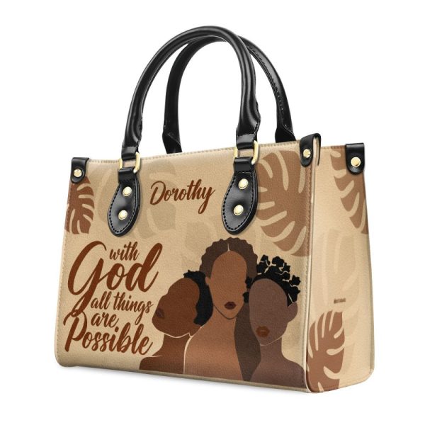 With God, All Things Are Possible - Personalized Leather Hand Bag Stb98