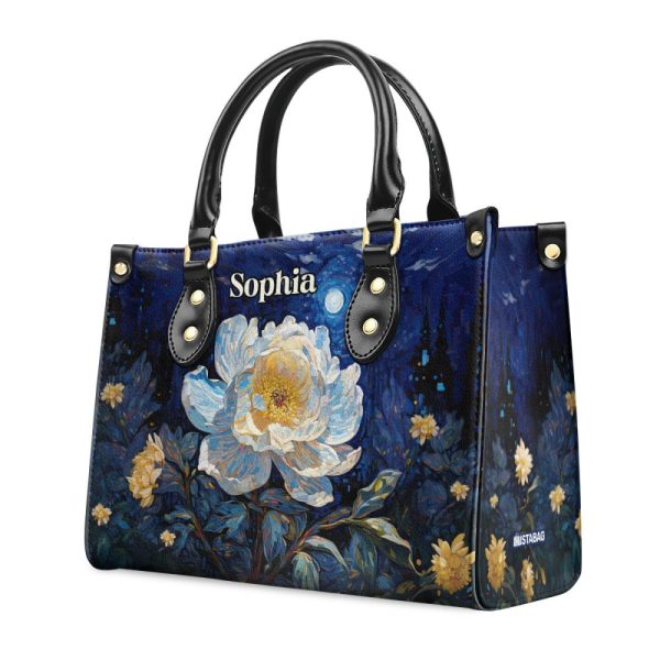 Peony Under The Starry Night - Personalized Leather Handbag Msm28