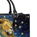 Lion Under The Starry Night - Personalized Leather Handbag Msm22