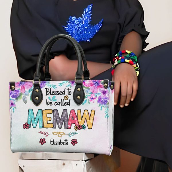 Blessed To Be Called Great Grandma - Personalized Leather Handbag