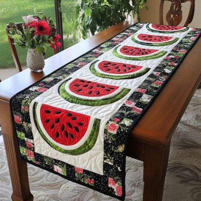 Watermelon Charm Quilted Table Runner