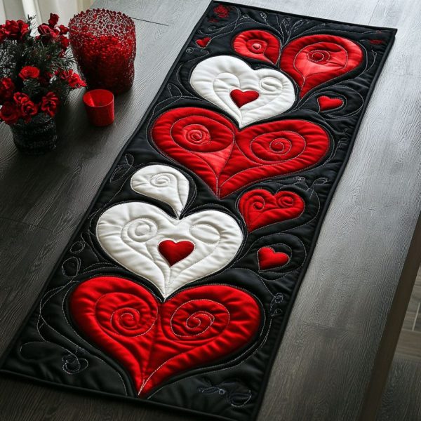 Whispered Hearts Quilted Table Runner
