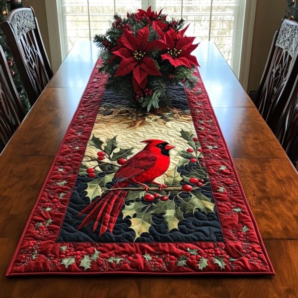 Winter Cardinal Whisper Quilted Table Runner