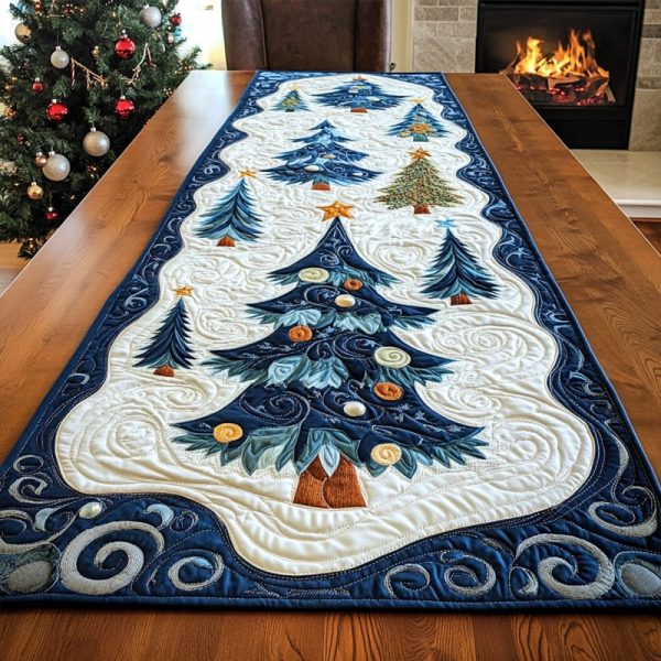 Winter Pine Forest Quilted Table Runner