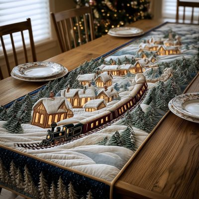 Winter Train Magic Quilted Table Runner