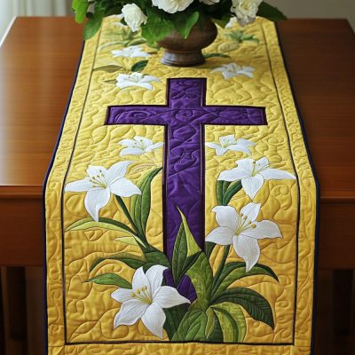 Yellow Cross Lilies Quilted Table Runner