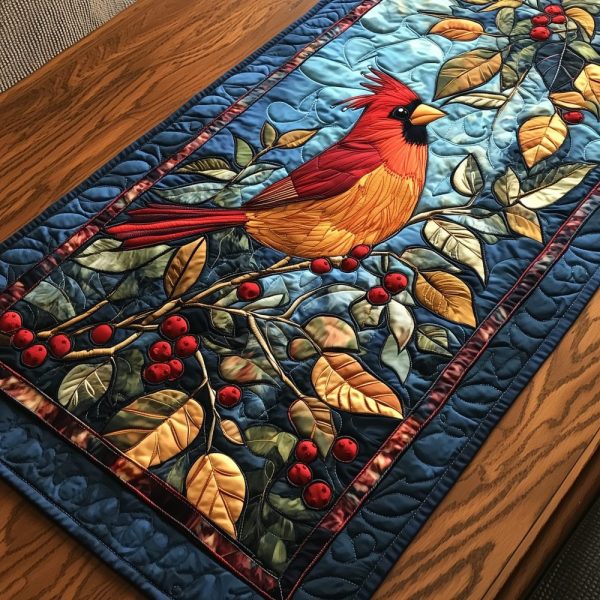 Golden Cardinal Quilted Table Runner