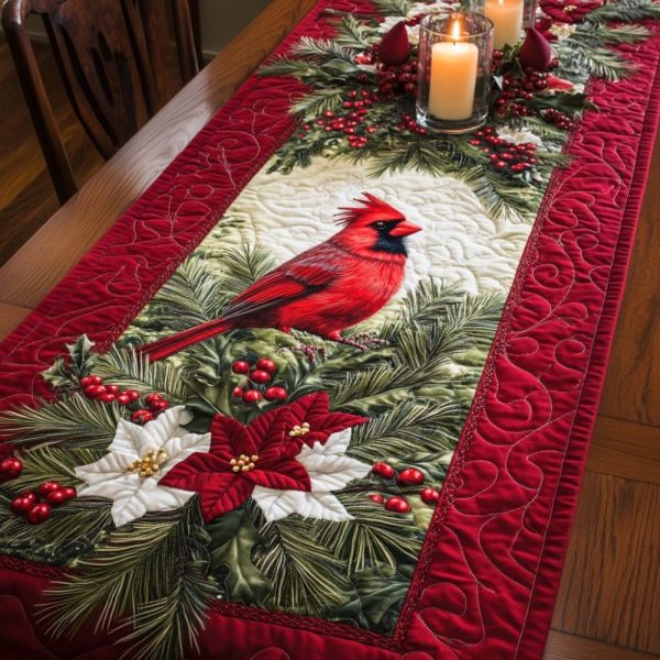 Festive Cardinal Quilted Table Runner