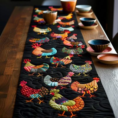 Farmhouse Chickens Quilted Table Runner