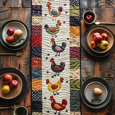Clucking Companions Quilted Table Runner