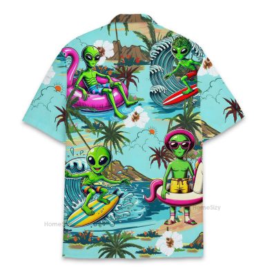 Funny Alien Surf Beach Party Tropical Hawaiian Shirt